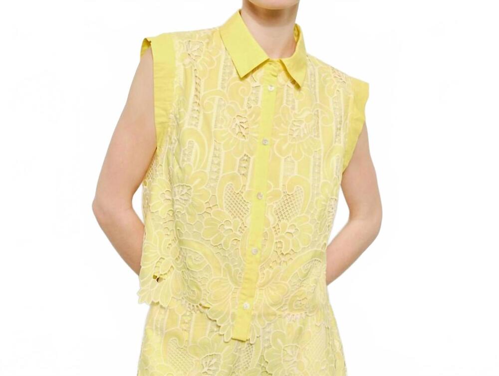 NEW INA FASHION romantic floral lace cap sleeve top in yellow